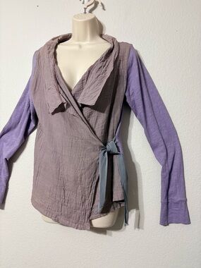 Neesh by D.A.R. Shades of Purple Lagenlook Cotton Wrap Top Jacket Cardi Side Tie